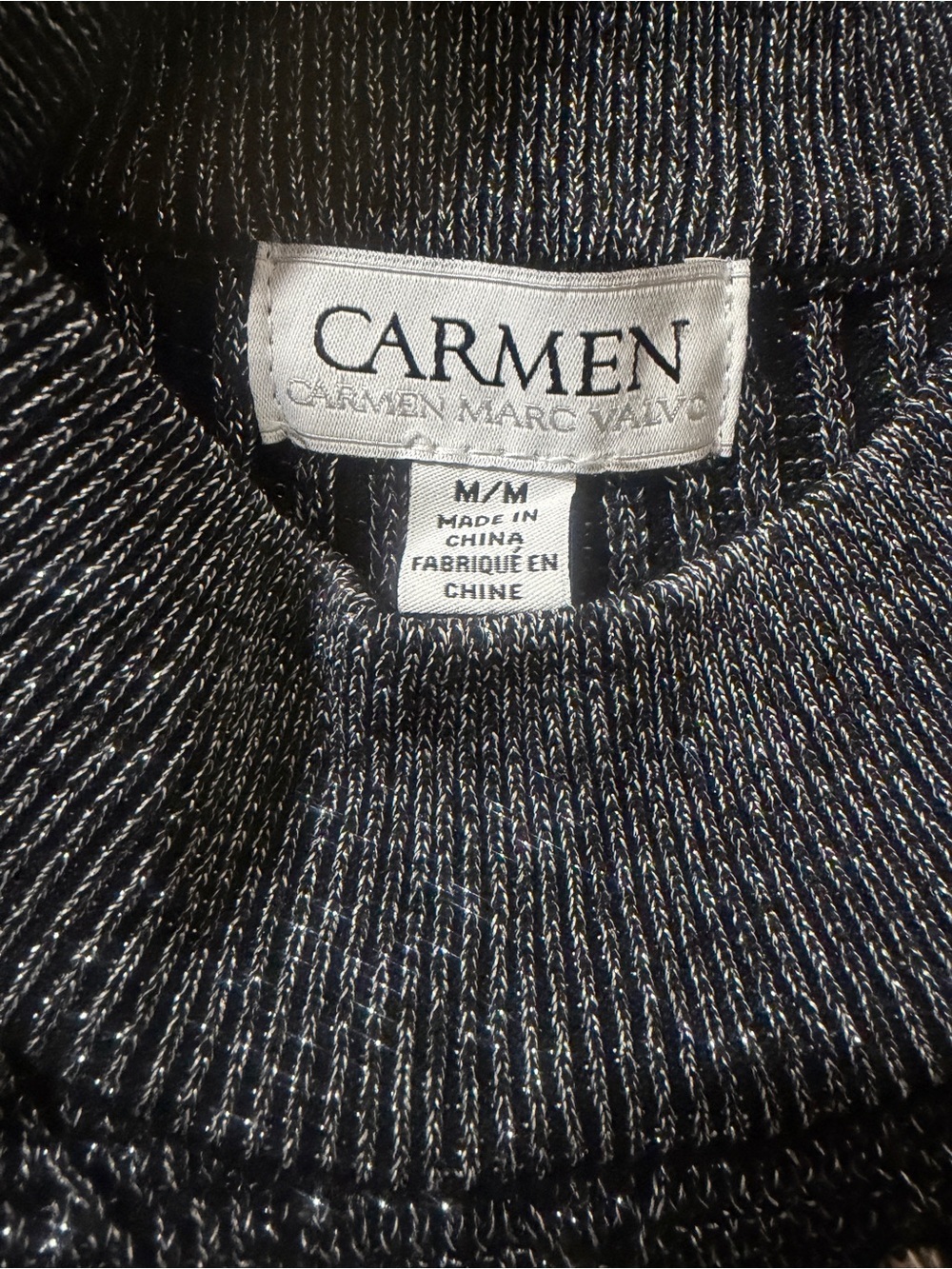 Carmen Marc Valvo Charcoal Metallic Sleeveless Mock Neck Top - Picture 4 of 7